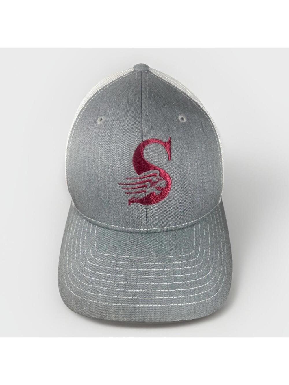 RICHARDSON 112 Trucker Hat Gray White Snapback Red S Wing Logo Mesh Back Cap